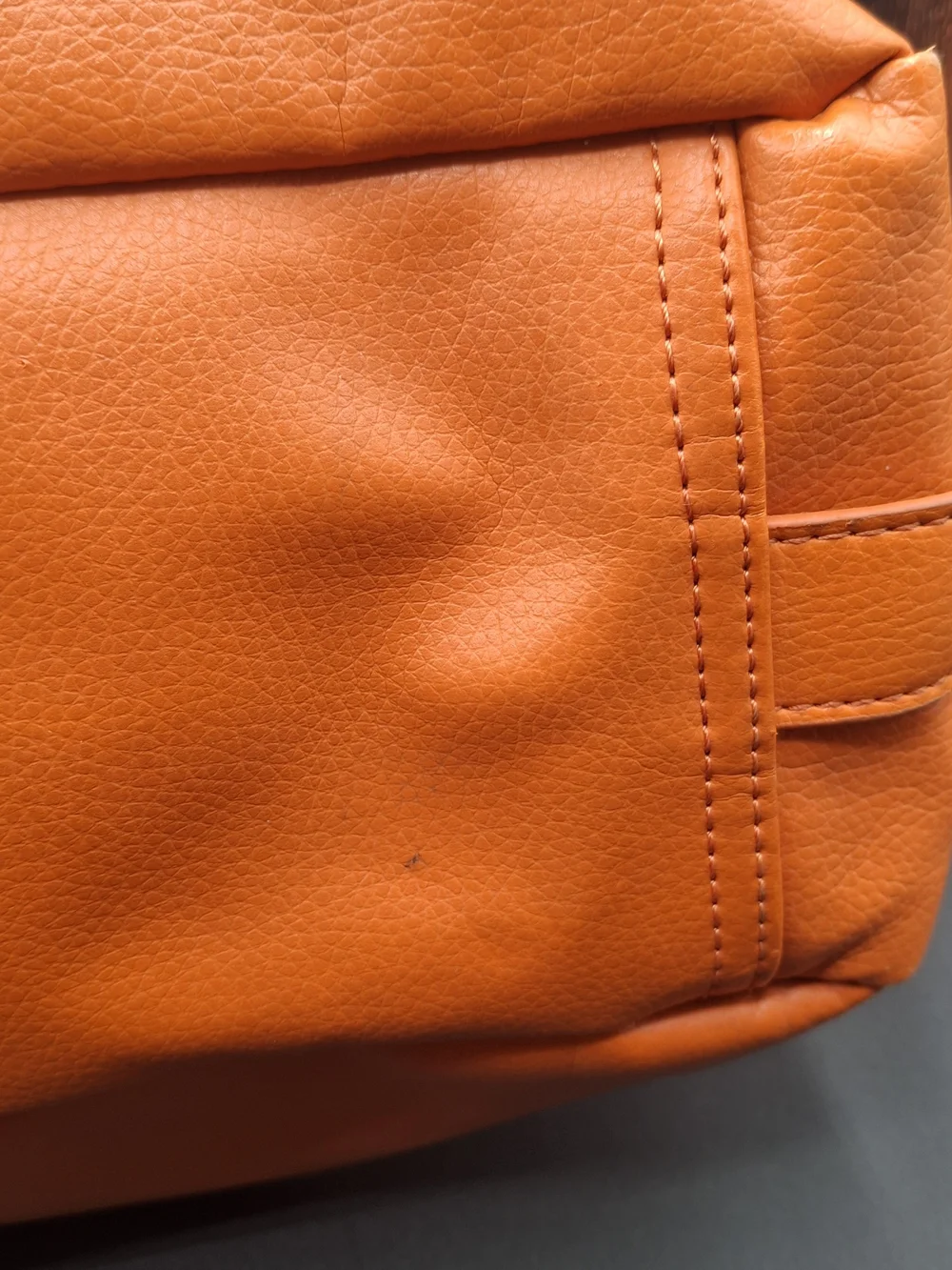 Women's Orange Leather Tote Bag with Ring-Link Accent